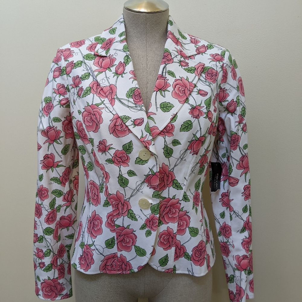 Nicole Miller Women’s Rose Floral  Double Button Blazer Jacket Lined
